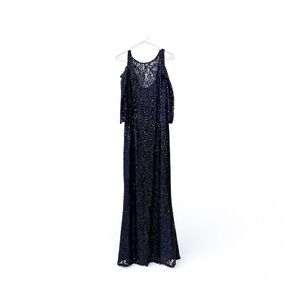Y2K Glam Hollywood Core Black Sequin Cold Shoulder Evening Gown 6